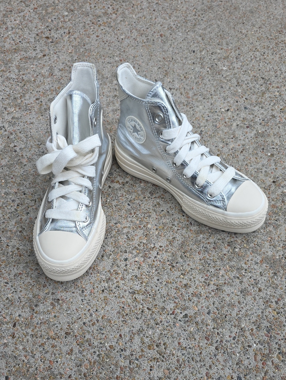 Converse All Star Lift Platform Chunky High Top Metallic Pure Silver Size 5.5